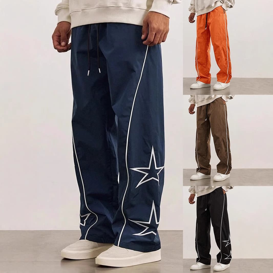 Men's Clothing Men's new embroidered casual pants high street fashion retro casual cuffed trousers men delivery