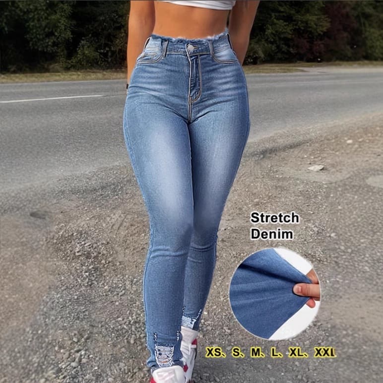 Women's High Waist Stretchy Skinny Jeans - Slim Fit Tummy Control Denim Pants For Casual & Streetwear (Dark Blue, Light Blue, Black)