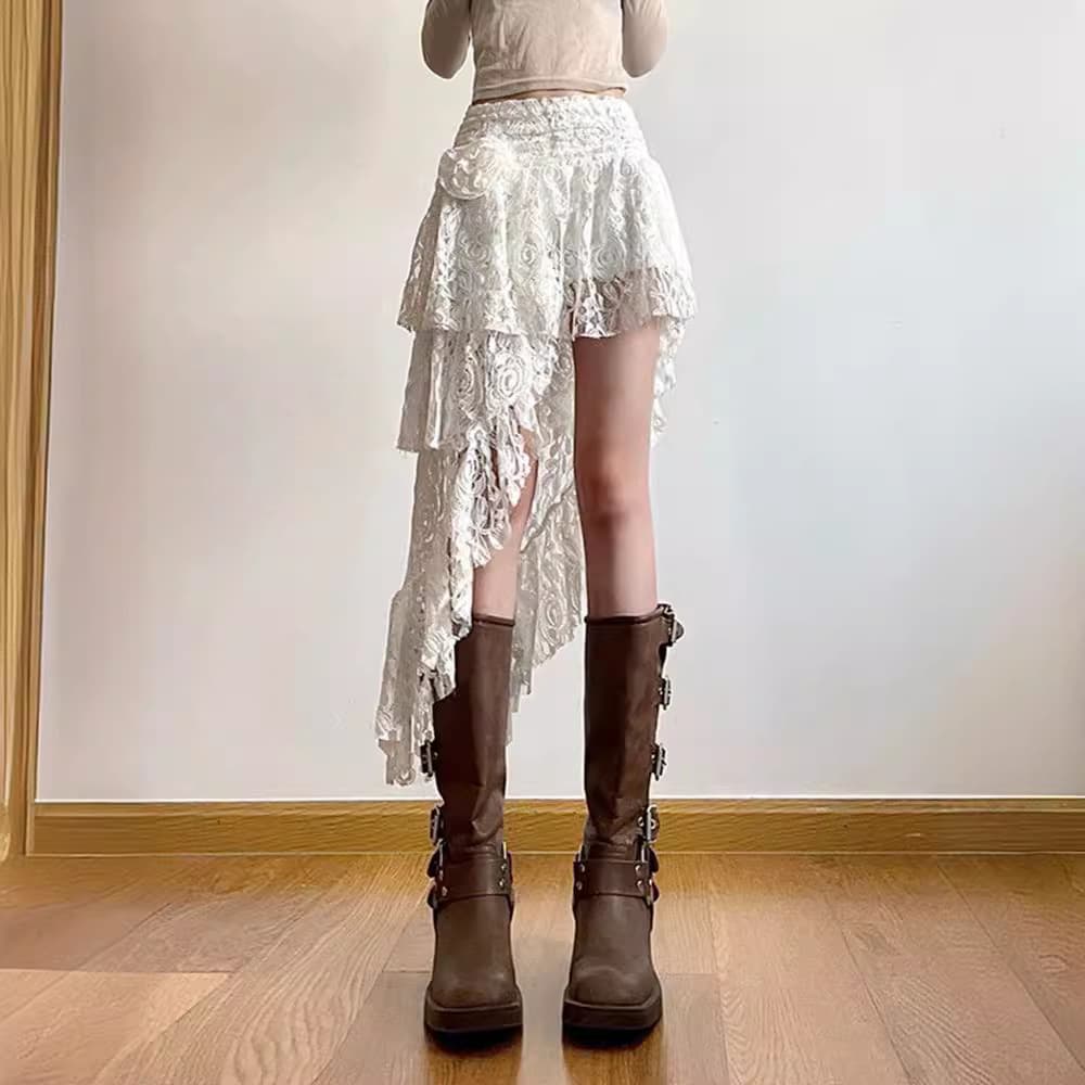 Women's Clothing Skirt Irregular Hollow Design Lace Skirt Holiday Style Skirt