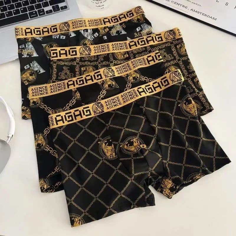 Men's Underwear Black And Gold Printed Summer Thin Large Size Breathable Boxer Shorts