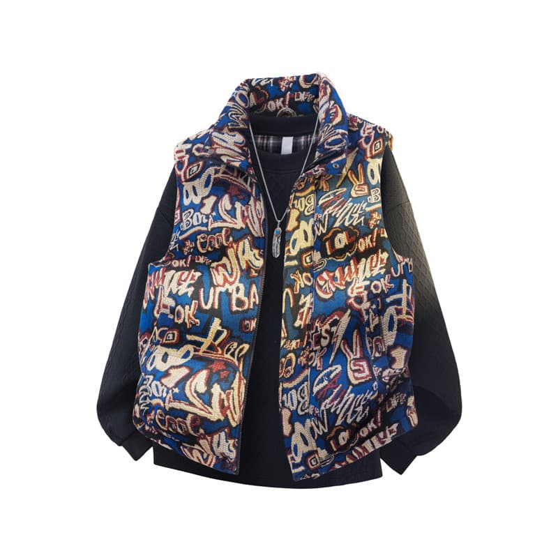 Jacquard Stand-up Collar Cotton-padded Jacket Camouflage Vest Men's Autumn And Winter 2025 New Sleeveless Vest Cotton Jacket Personalized Vest Jacket