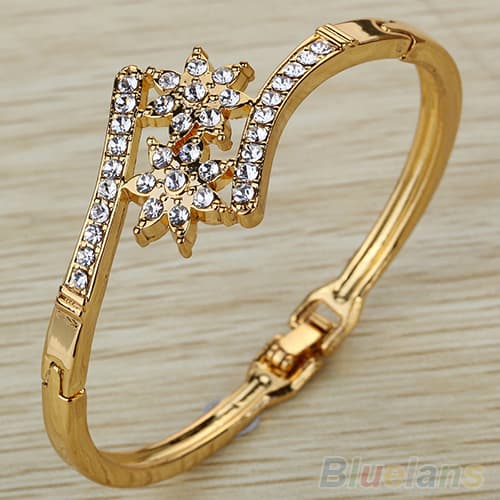 Shuosbai Women's Fashion Inlaid Rhinestone Symmetrical Flower Cuff Bangle Bracelet