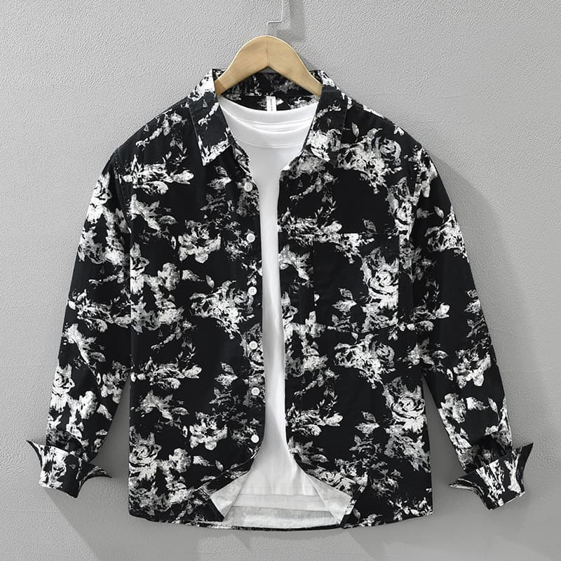 Trendy Printed Long Sleeved Shirt For Men, Fashionable And Versatile, Artistic And Casual Loose Top