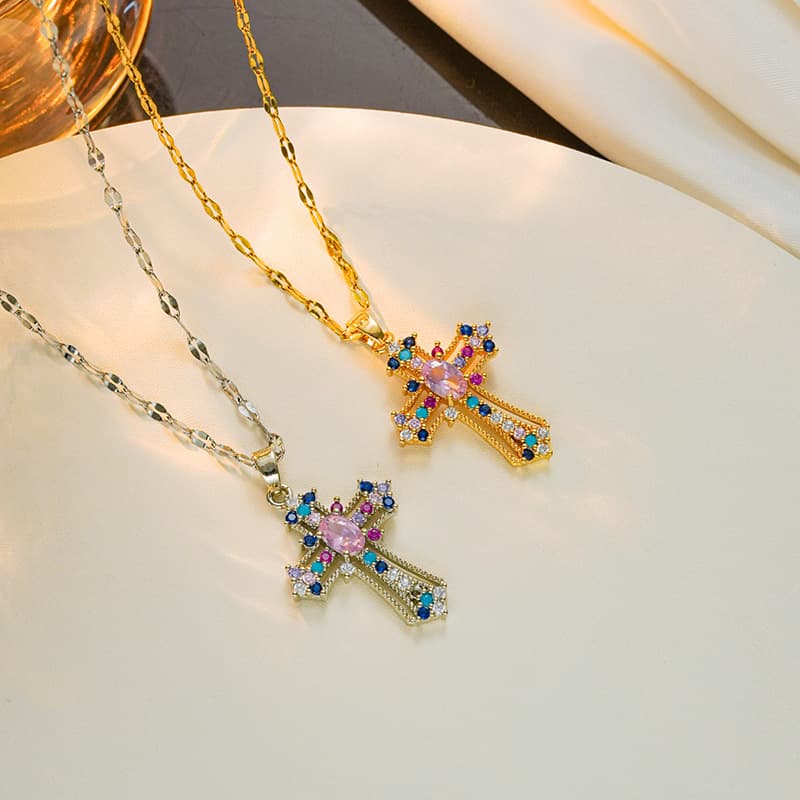 Female Hip Hop Instagram Punk Cross Personalized Pendant Zircon Necklace with Unique Design Collar Chain