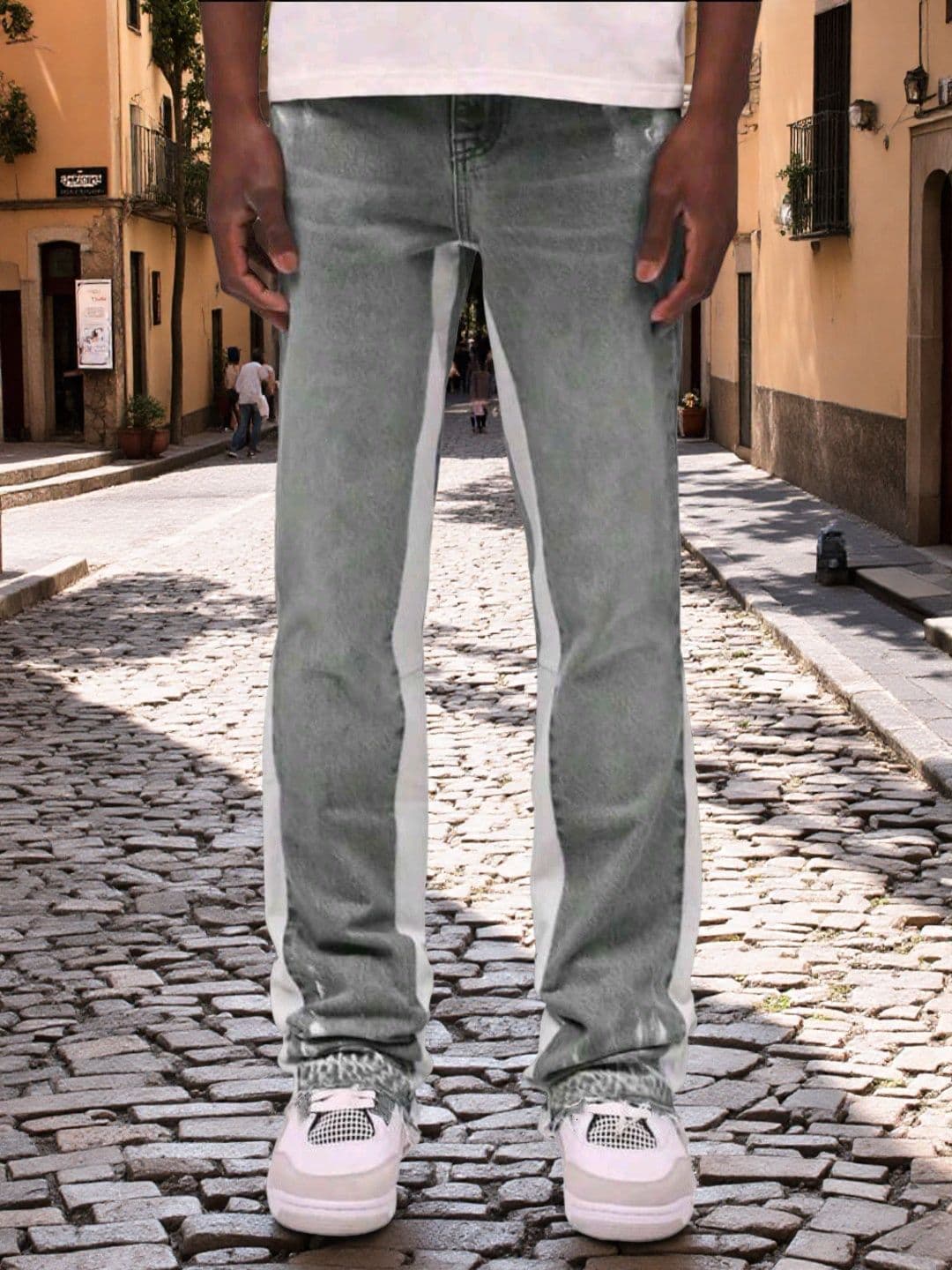 Men's Clothing Hot Selling Ink Splatter Ripped Flared Jeans, High Street Distressed Washed Long Pants, Straight Leg.