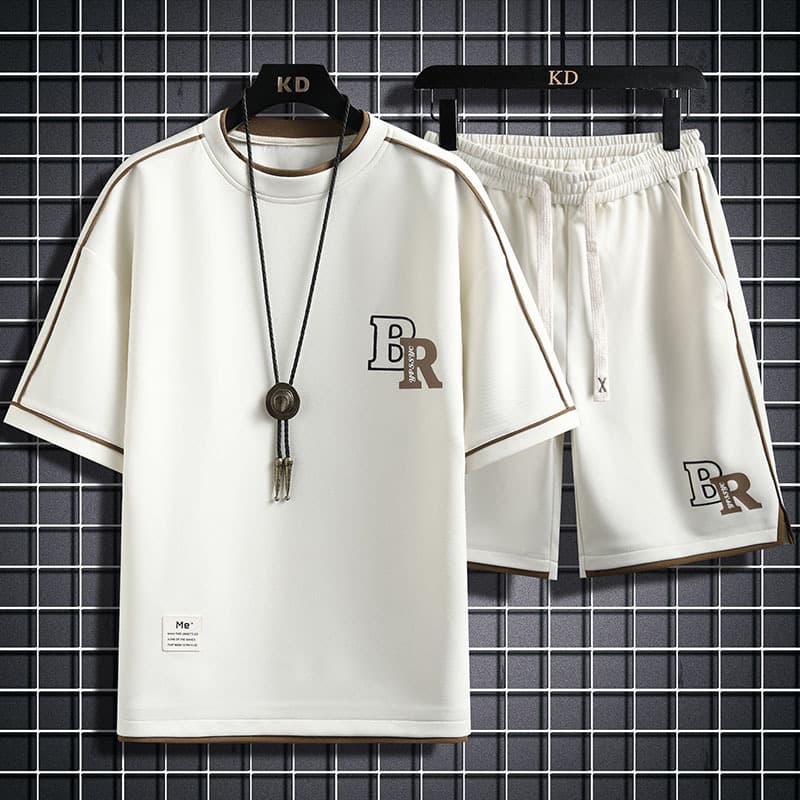 Men's Clothing Summer short sleeved T shirt suit men's summer five point sleeve T shirt teenagers loose casual sports a complete set of clothes