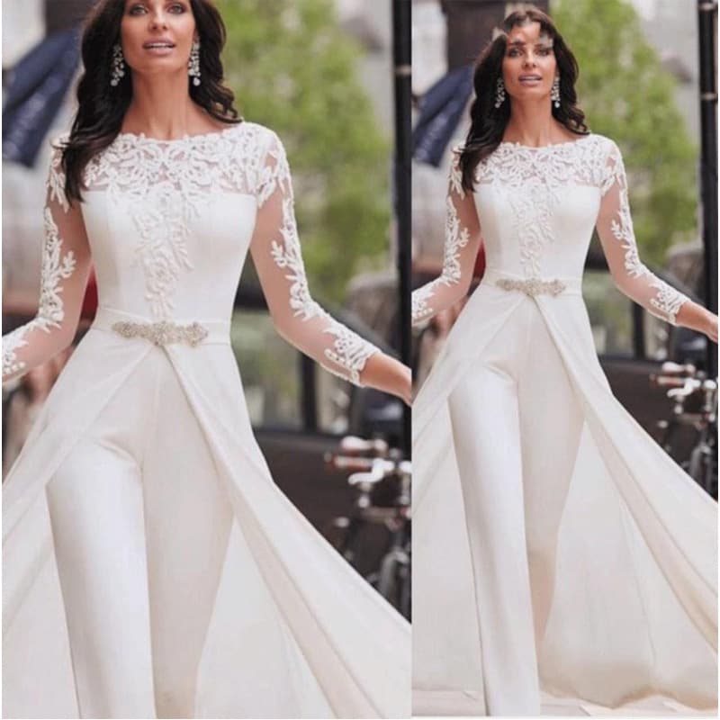 Women's Clothing Perspective Long Sleeved Lace Jumpsuit Windbreaker Two Piece New