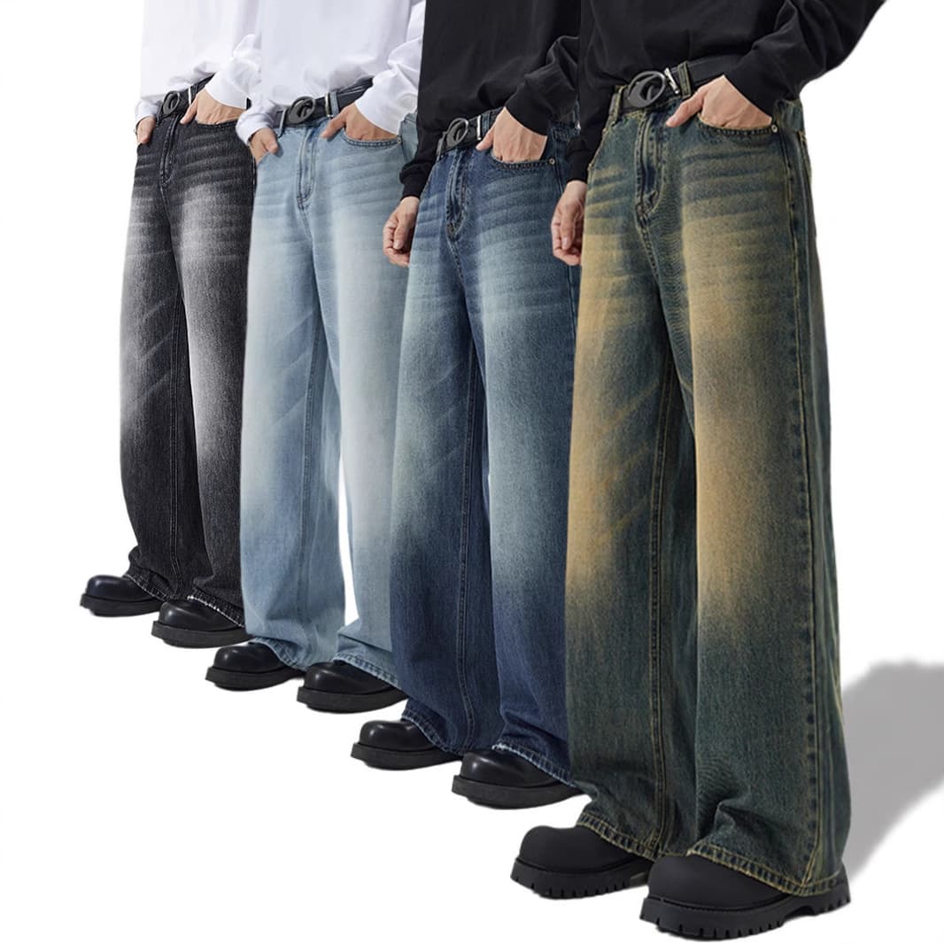 Women's Clothing Four Seasons Running Style A Type Straight Jeans Men's Fashion Brand Loose Wide Leg Mopping Long Pants