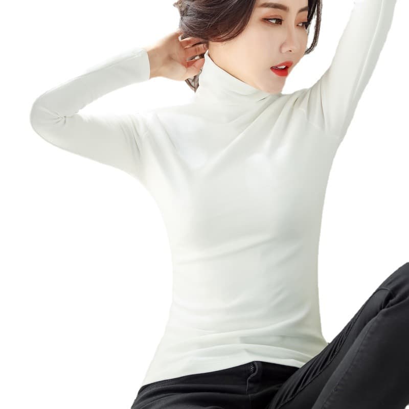 Autumn And Winter Turtleneck Velvet Bottoming Shirt Women's Long-sleeved Solid Color Korean Version Women's Clothing Warm, Slim And Thin T-shirt