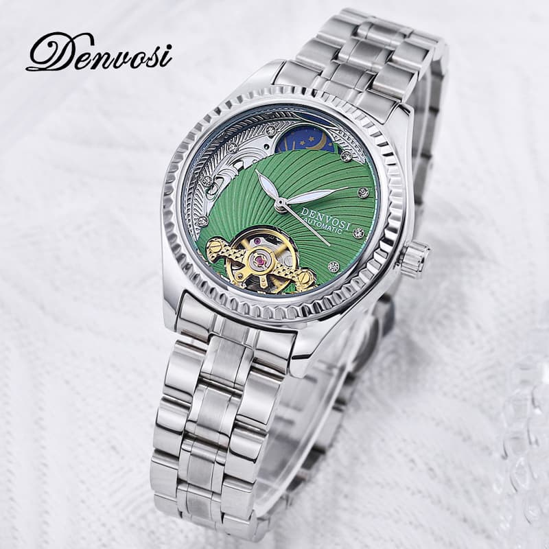 Danfoss Fashion Trend Moon Phase Multifunctional Skeleton Mechanical Luminous Waterproof Women's Watch