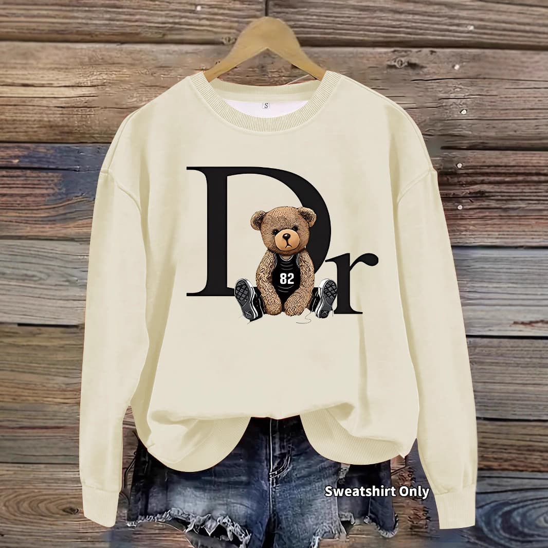 Cozy Bear-Print Pullover Hoodie – Oversized Unisex Sweatshirt For Women (S/M/L/XL/XXL)