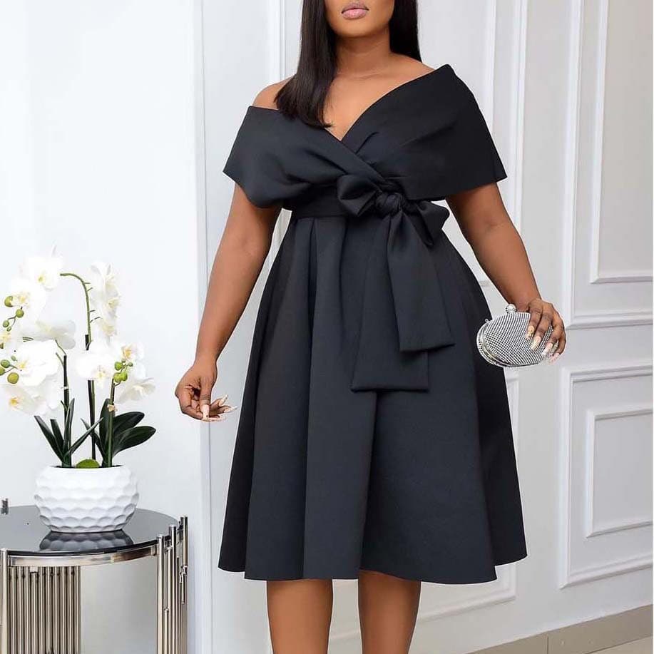 Women's Clothing V-neck Pleated Waist Strap Sexy Dress Fashionable European And American Dress Skirt
