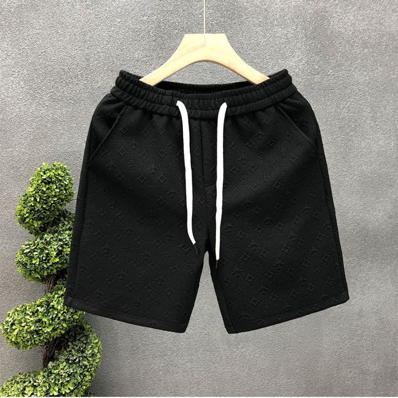 Short de sport mi-long slim fit jacquard à motif géométrique noir tendance, style urbain
