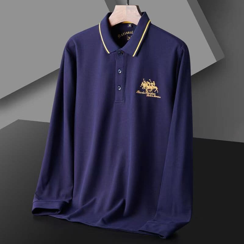 Men's Clothing Autumn And Winter Dad's Casual Business Polo Shirt Men's Free Ironing Embroidered Lapel Top Long Sleeve