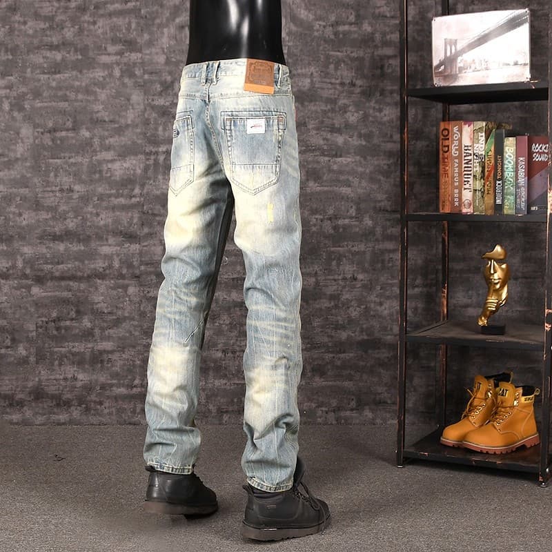 Men's Distressed Denim Jeans - Vintage Washed Slim Straight Fit Casual Pants For Fall & Winter