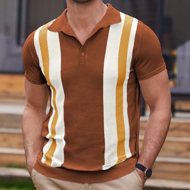 Men's Clothing menswear summer new striped jacquard sweater short sleeve business casual polo shirt SY0172