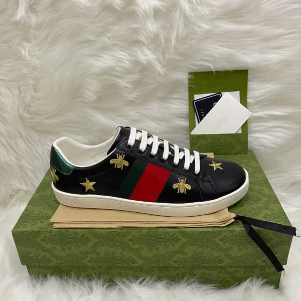 Baskets en cuir de qualité supérieure pour hommes et femmes, chaussures de course à rayures brodées Ace Bee