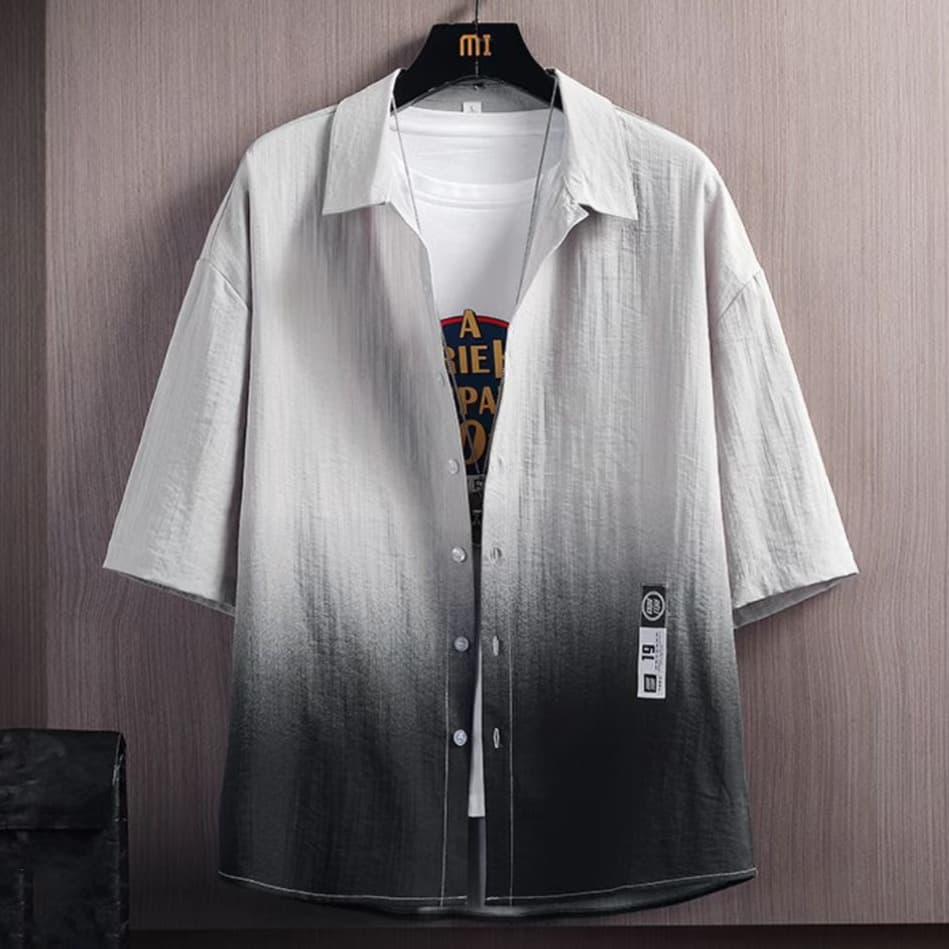 Men's Clothing Short Sleeved Shirt Men's Summer New Thin Ice Silk Handsome Hawaiian Beach Half Sleeved Gradient Inch Clothes Jacket
