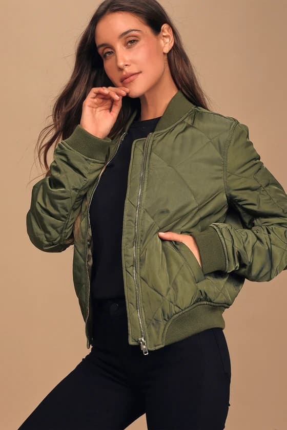 Women's Slim Fit Baseball Jacket With Stand Collar - Plaid Quilted Bomber Coat For Autumn Winter - Streetwear Fashion Outerwear