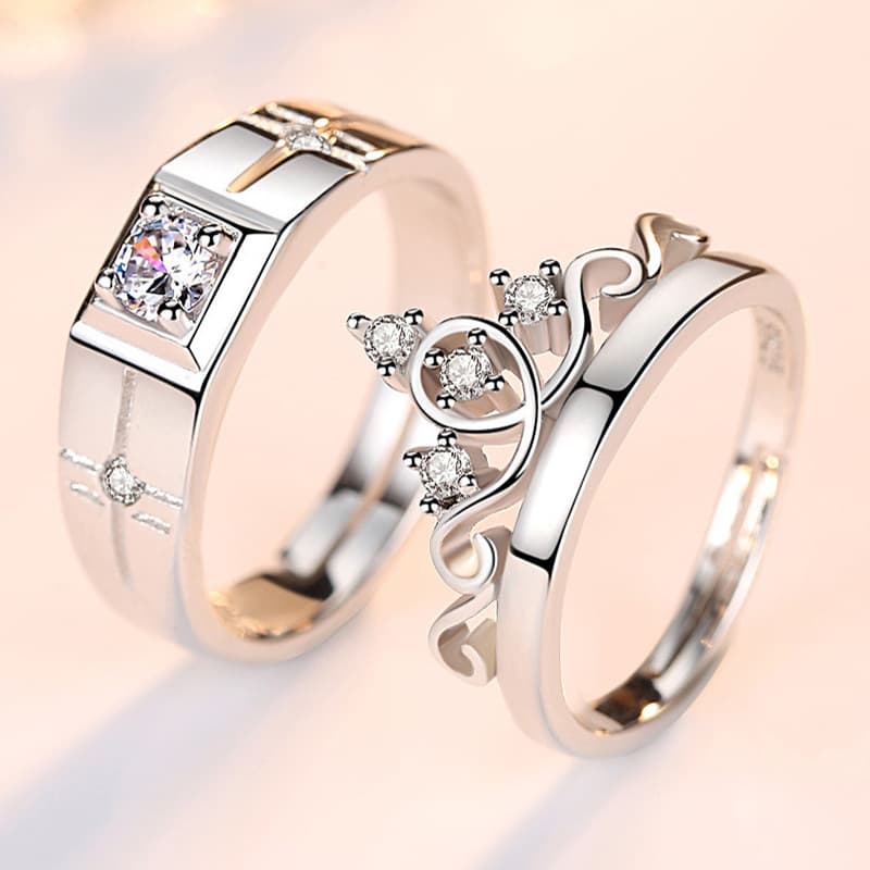 Cross-Border Korean Version Hand Couple Rings Men And Women Crown Ring, Dainty Daily Wear Jewelry