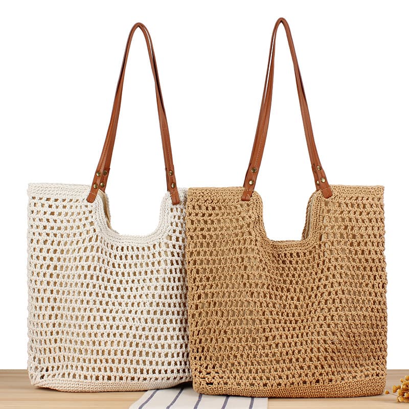 Single shoulder cotton woven bag new hollow mesh Tote bag seaside holiday beach bag women's bag