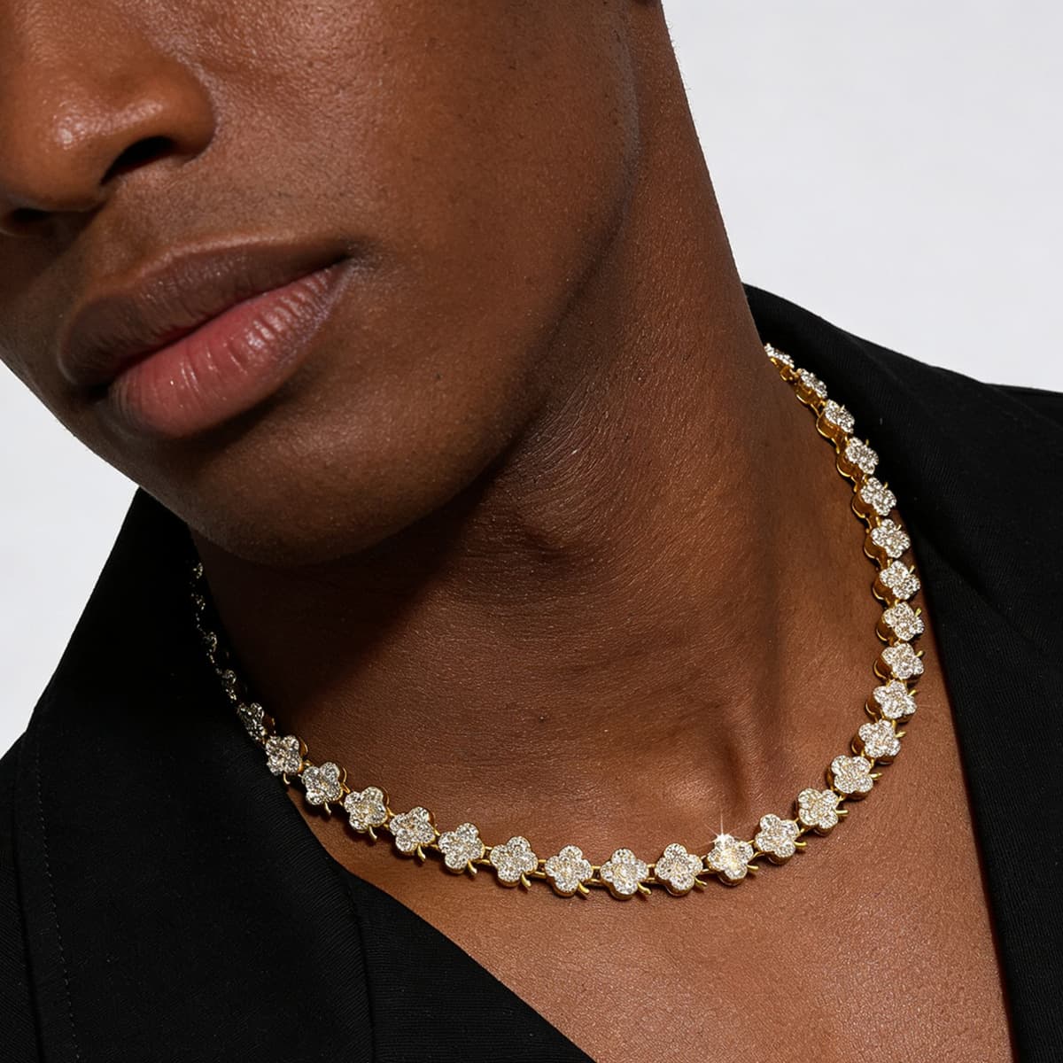 Men's Hip Hop Full Diamond Floral Spliced Chain Sweater Necklace Style Jewelry Accessory