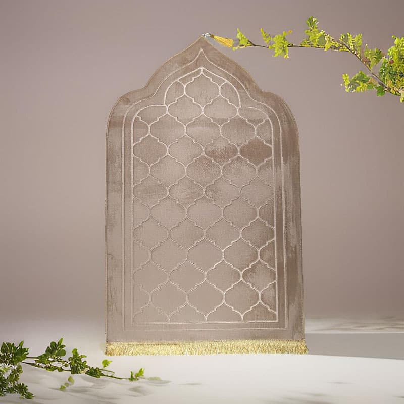 Embossed Flannel Prayer Rug For Living Room - Extra Thick Non-Slip Carpet With Unique Contour, Religious Floor Mat For Home Worship