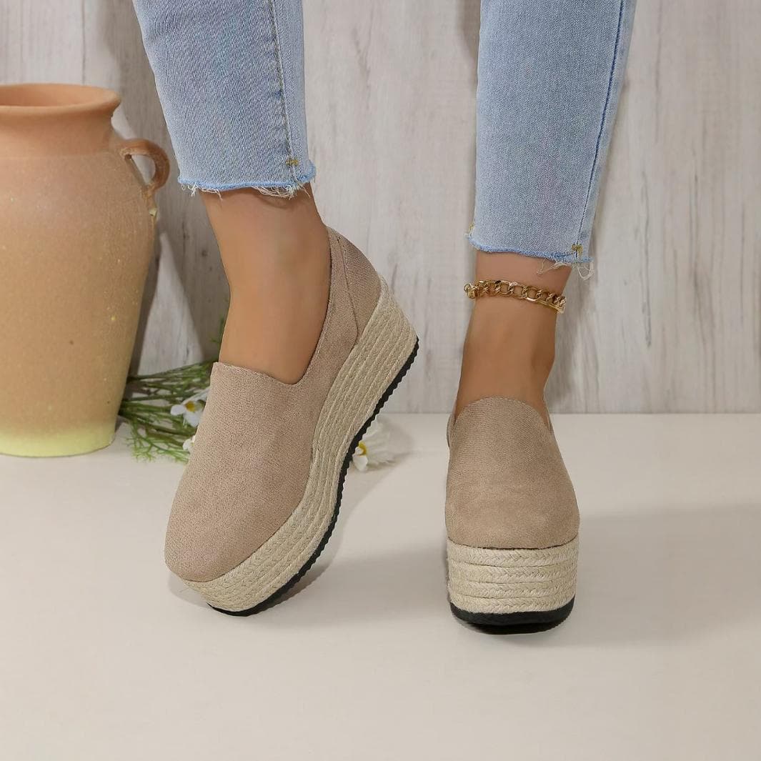Women's Shoes Independent Station New Slip Lazy Shoes Straw Woven Large Size Women's Wedge Heel Single Shoes