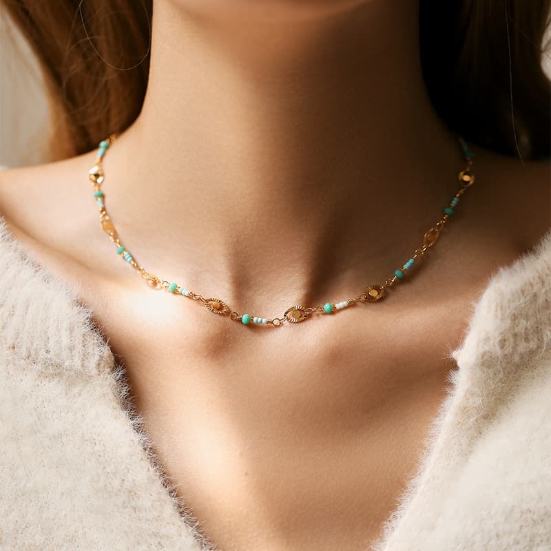 Bohemian Clavicle Chain Gravel Niche Millet Beads Beaded Design Devil Eye Retro Necklace