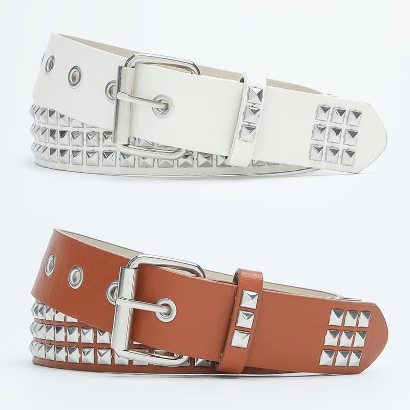 Ceinture creuse en métal style punk européen et américain pour hommes, avec perles carrées et rivets décoratifs, boucle œil de poulet, pour femmes