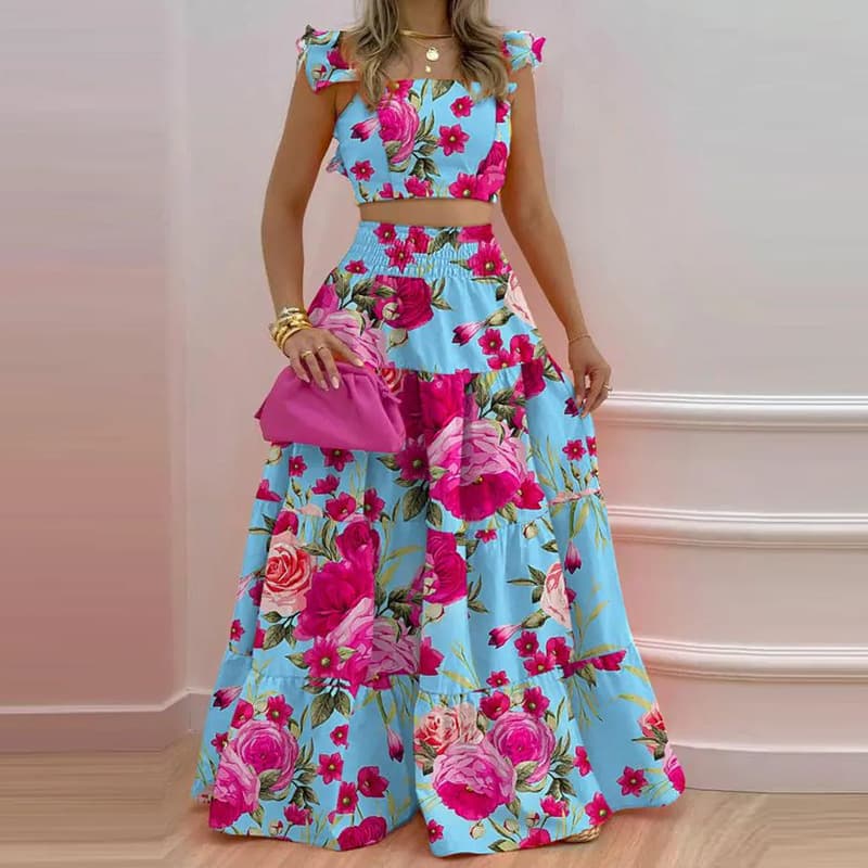 Women's Clothing Commuter Mid Waist Sexy Suspender Large Swing Skirt Fashion Suit Women Two Piece Set