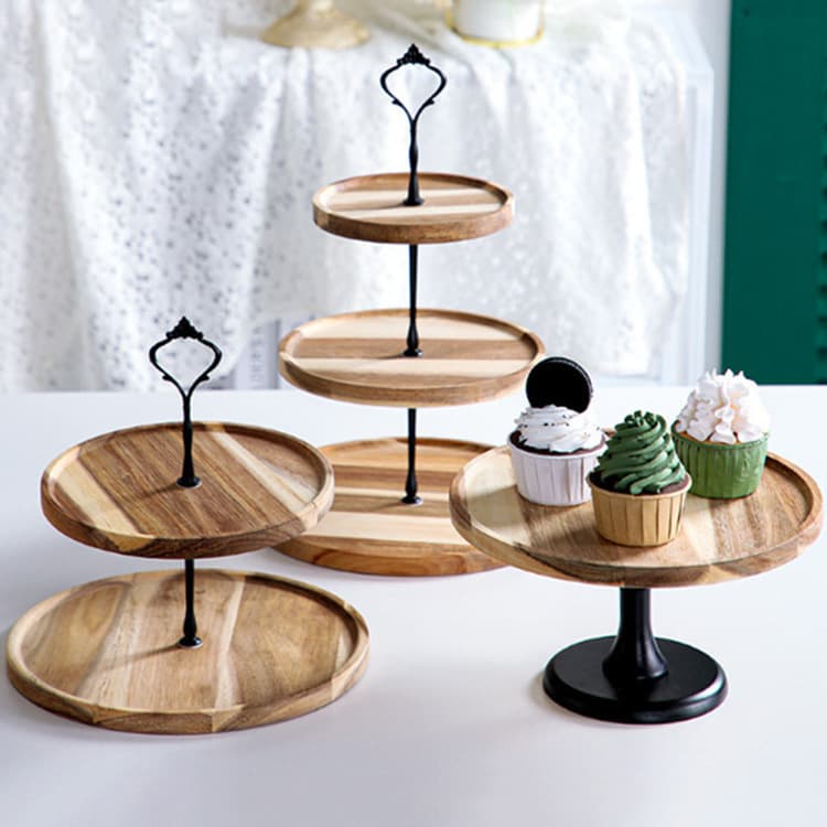 Dessert Stand - 2/3 Tier Forest Theme Cake Display Solid Wood Serving Tray For Pastry Table Decoration