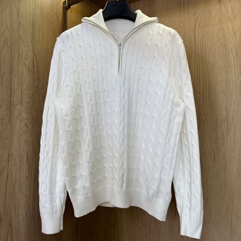 Men's Clothing Half Turtleneck Zipper Sweater For Men, High End Lazy Pullover Long Sleeved Sweater, Fashionable And Versatile White Jacket