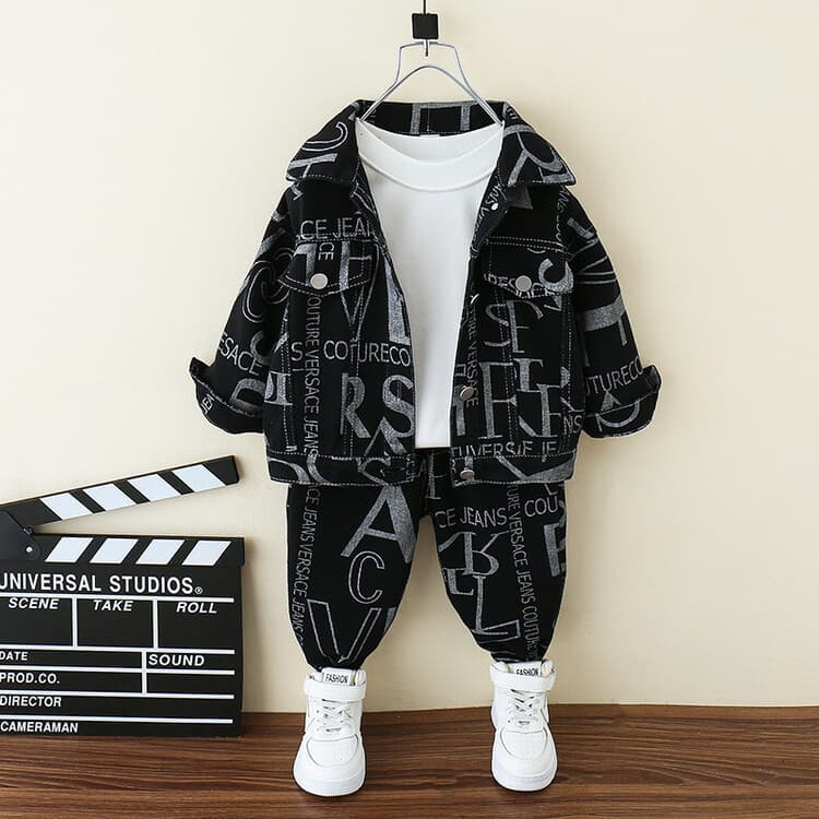 Boys' Full Print Workwear Cotton Suits Children's Handsome And Fashionable Two Piece Suits, Small And Medium Sized Children's Foreign Trade Cool