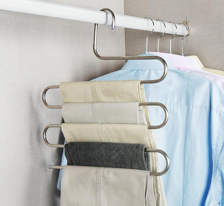 Stainless steel S-shaped pants rack multi-layer pants rack multi-functional storage hanger pants rack, pants clip magic pants rack