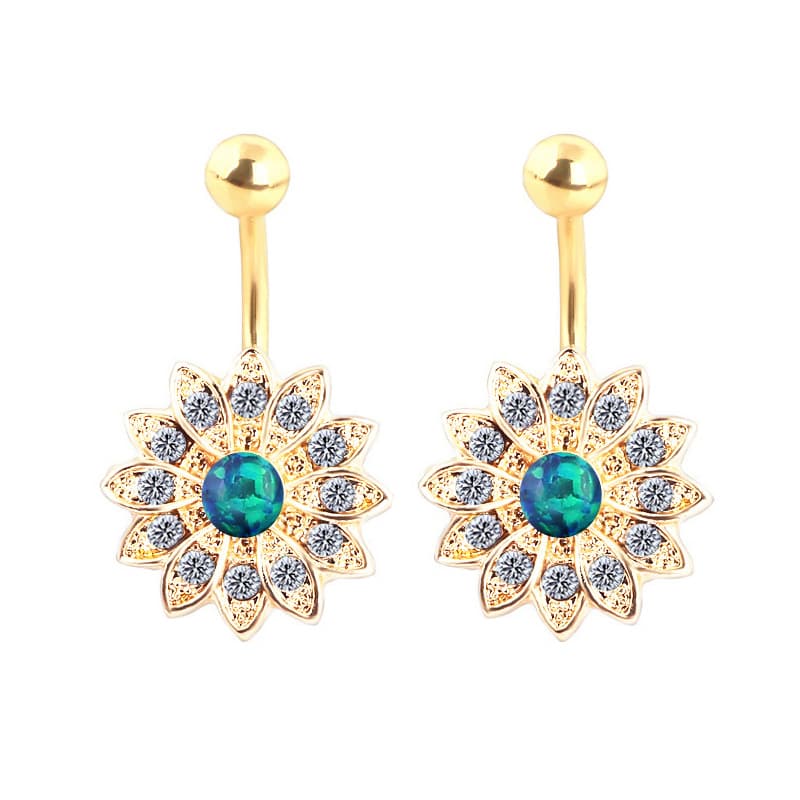 hot new boutique golden navel binding petals Aobao stone navel ring