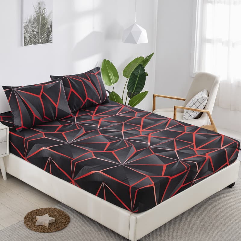 Mixed Batch Black And Red Geometric Abstract Bed Sheet Polyester 3D Printed Bedspread