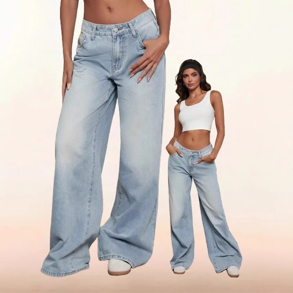 Women's Clothing Low Waist Wide Leg Pants Retro Washed Blue Slim Pants Spring