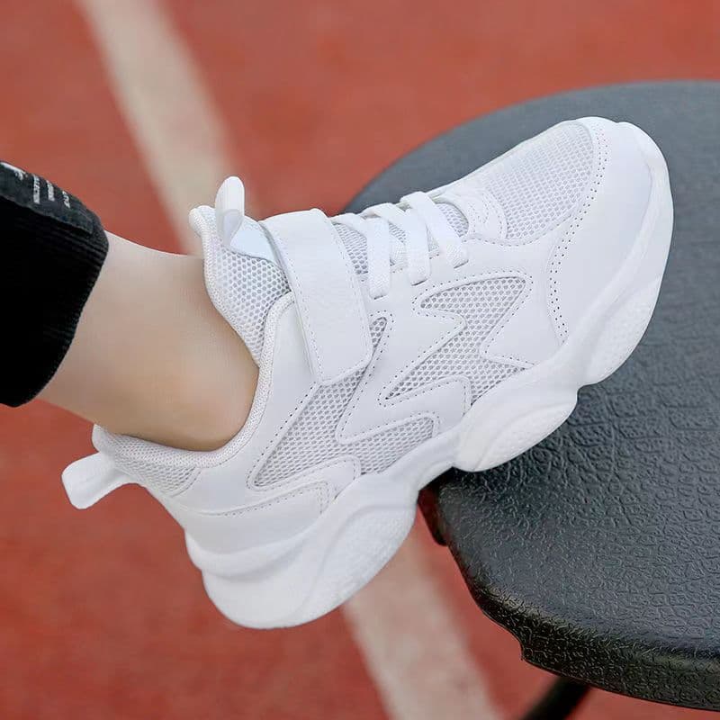 Children's Shoes White Shoes For Autumn And Winter Mesh Leather Campus Elementary School Students