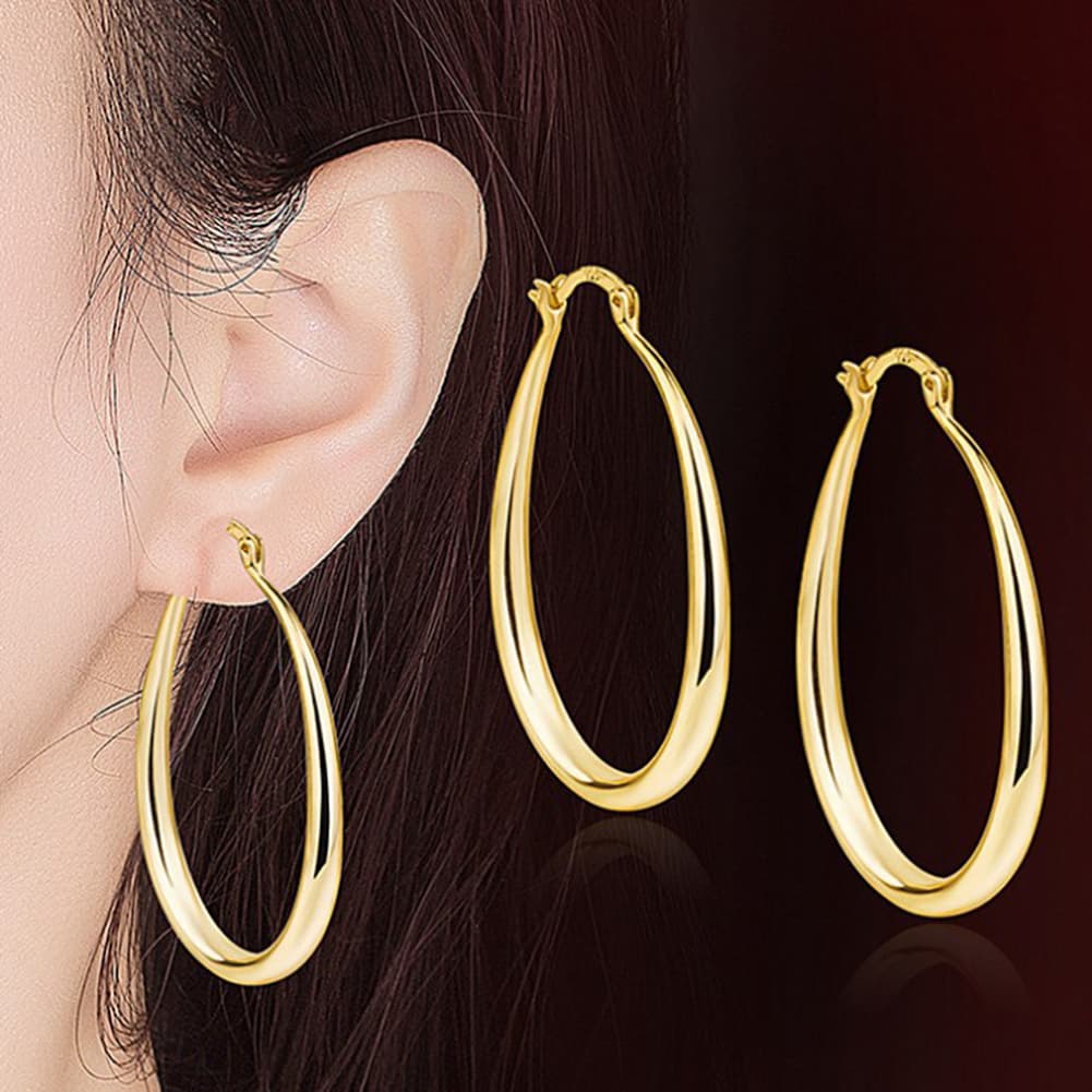 Yamaler 1 Pair Women Earrings Simple Dress Up Alloy Office Lady Oval Type Hoop Alloy Earrings Daily Wear