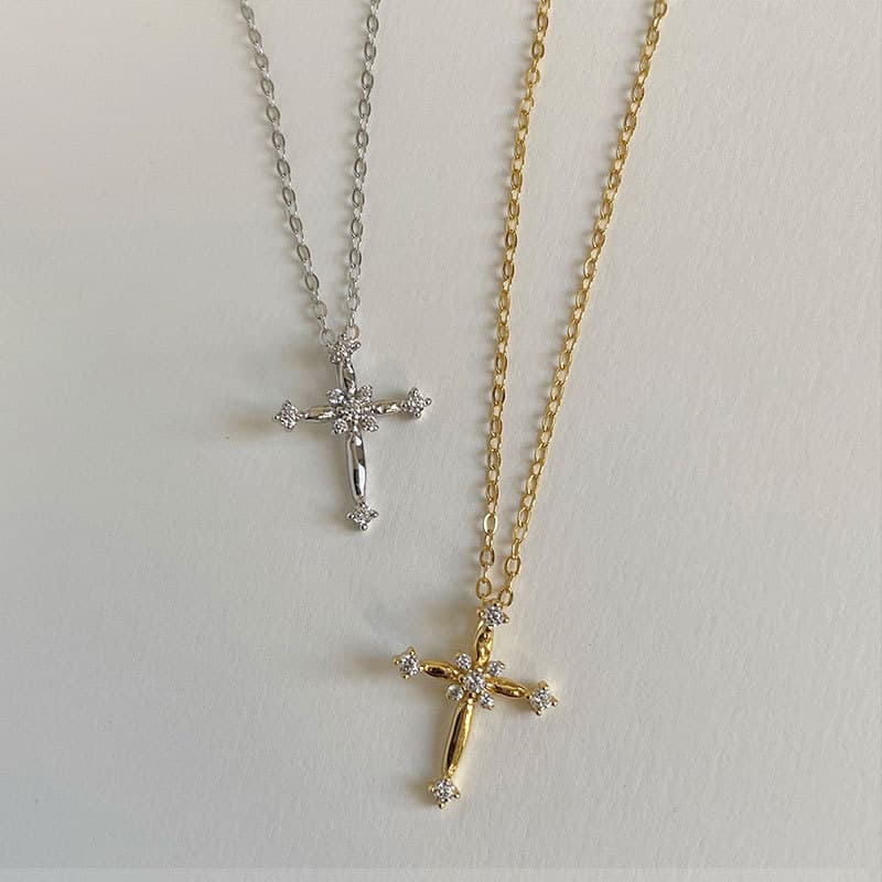 Cross Necklace For Women, Light Luxury, Niche Design, Full Diamond Collarbone Chain, Temperament, Stainless Steel