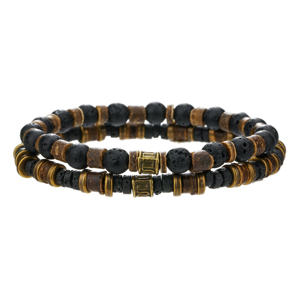 Elastic Volcanic Stone Bracelet Combination Retro Fashion Wood Chip Coconut Shell Men's Stacking Bracelets Hand Jewelry Women