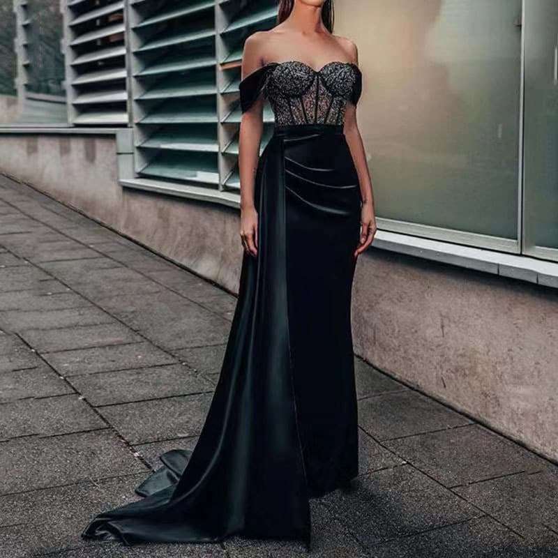 Women's Clothing Top Sensual Lace Banquet One Shoulder Fishtail Slit Evening Dress