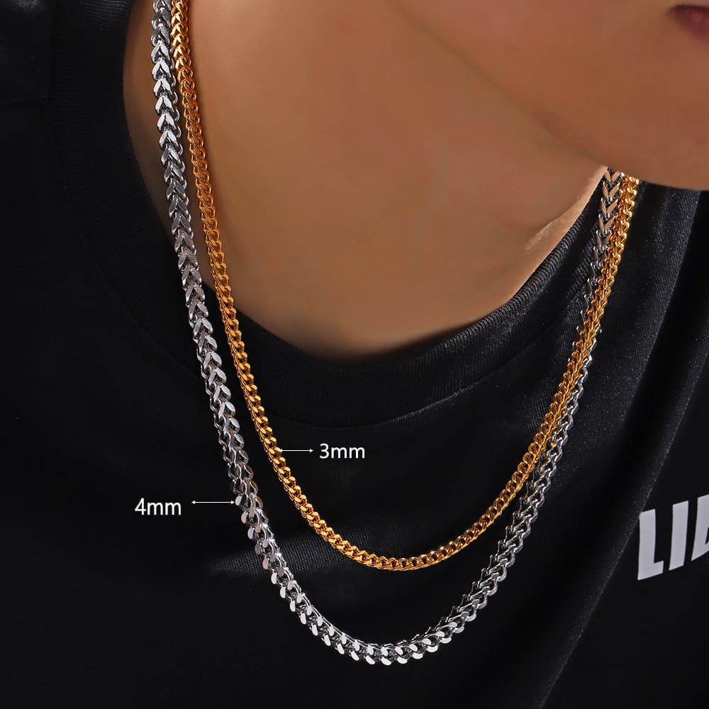 Popular Four Sided Grinding Keel Chain Necklace Hip Hop Personality Square Braided Titanium Steel Men's Necklace