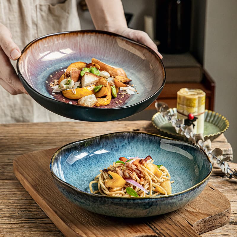 Yunmeng 9 Inch Irregular Deep Plate Retro Light Luxury Salad Plate Household Vegetable Plate Ceramic Soup Plate