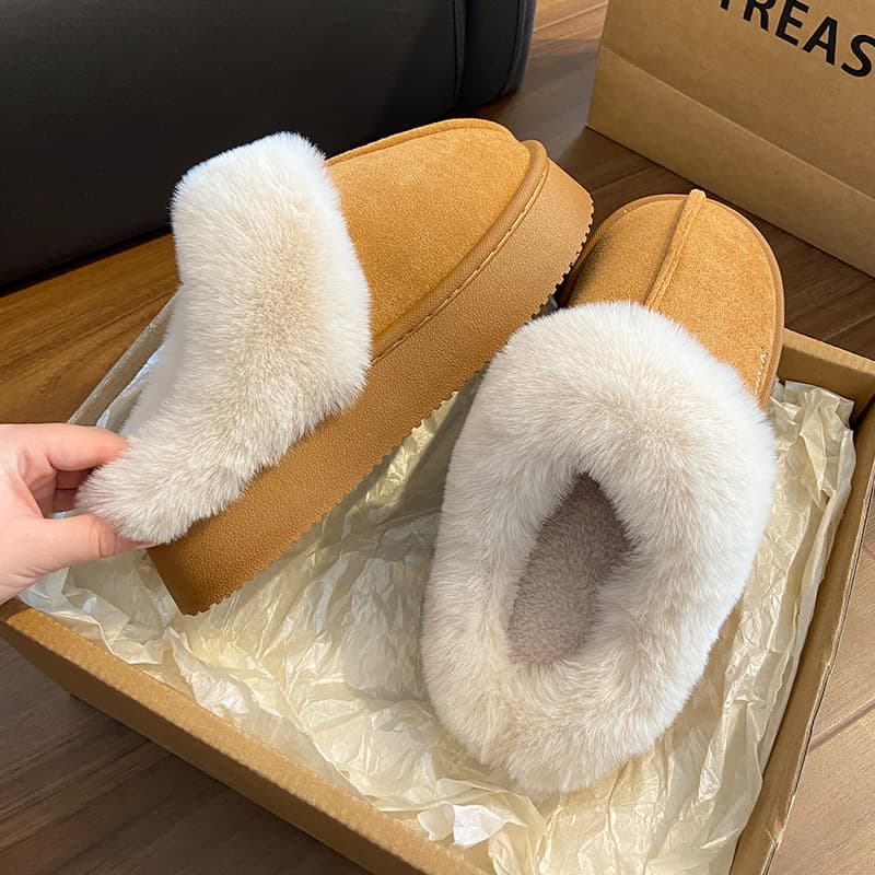 Women's Cotton 2024 New Thick Sole Suede Internet Celebrity Forest Style Furry Slippers Winter Warm Indoor Home Outdoor