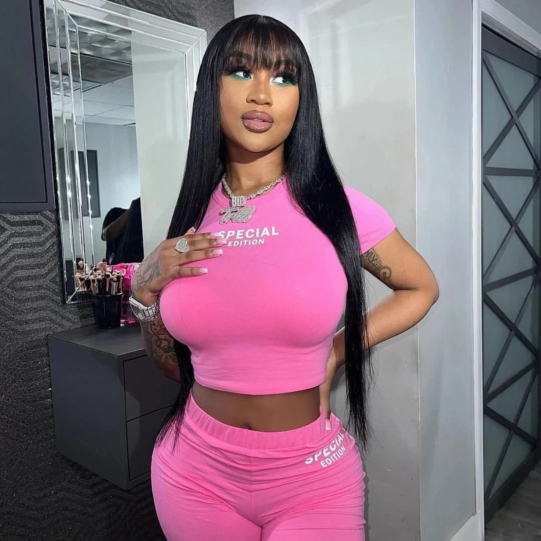 Straight Human Hair Wigs With Bangs Brazilian Virgin Non Lace Front Glueless Machine Made For Women