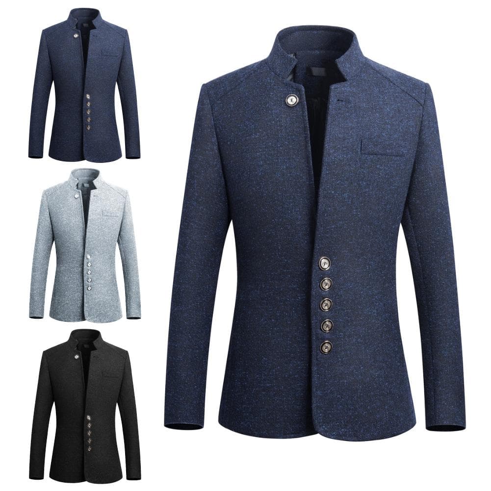 2022 Mens Vintage Blazer Coats Chinese Style Single Breasted Business Dress Stand Collar Jackets Suit Blazer