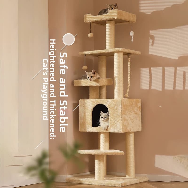 Large Cat Tree Towering Stand with Bed Cat Scratching Post Home Use Cat Frame Trunk