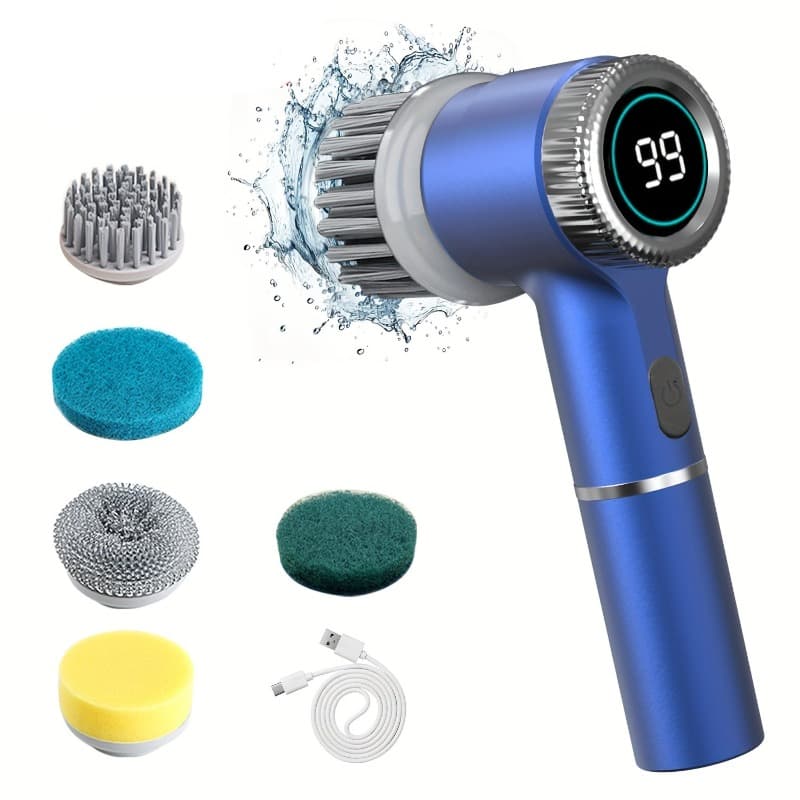 Electric Spin Shower Scrubber - 5 Replaceable Brush Heads 3-Speed Rechargeable Cleaner